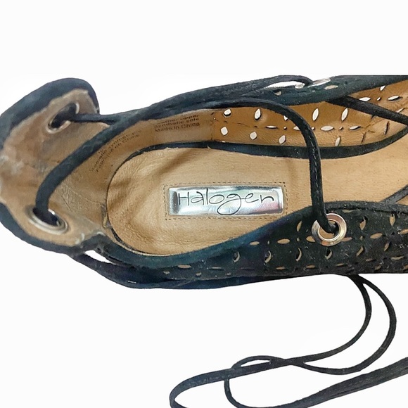 Halogen Nella Ghillie Black Suede Perforated Lace Up Flats - Picture 4 of 5